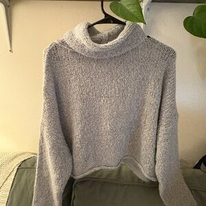 Gray Cowl Neck Sweater with Plush Texture